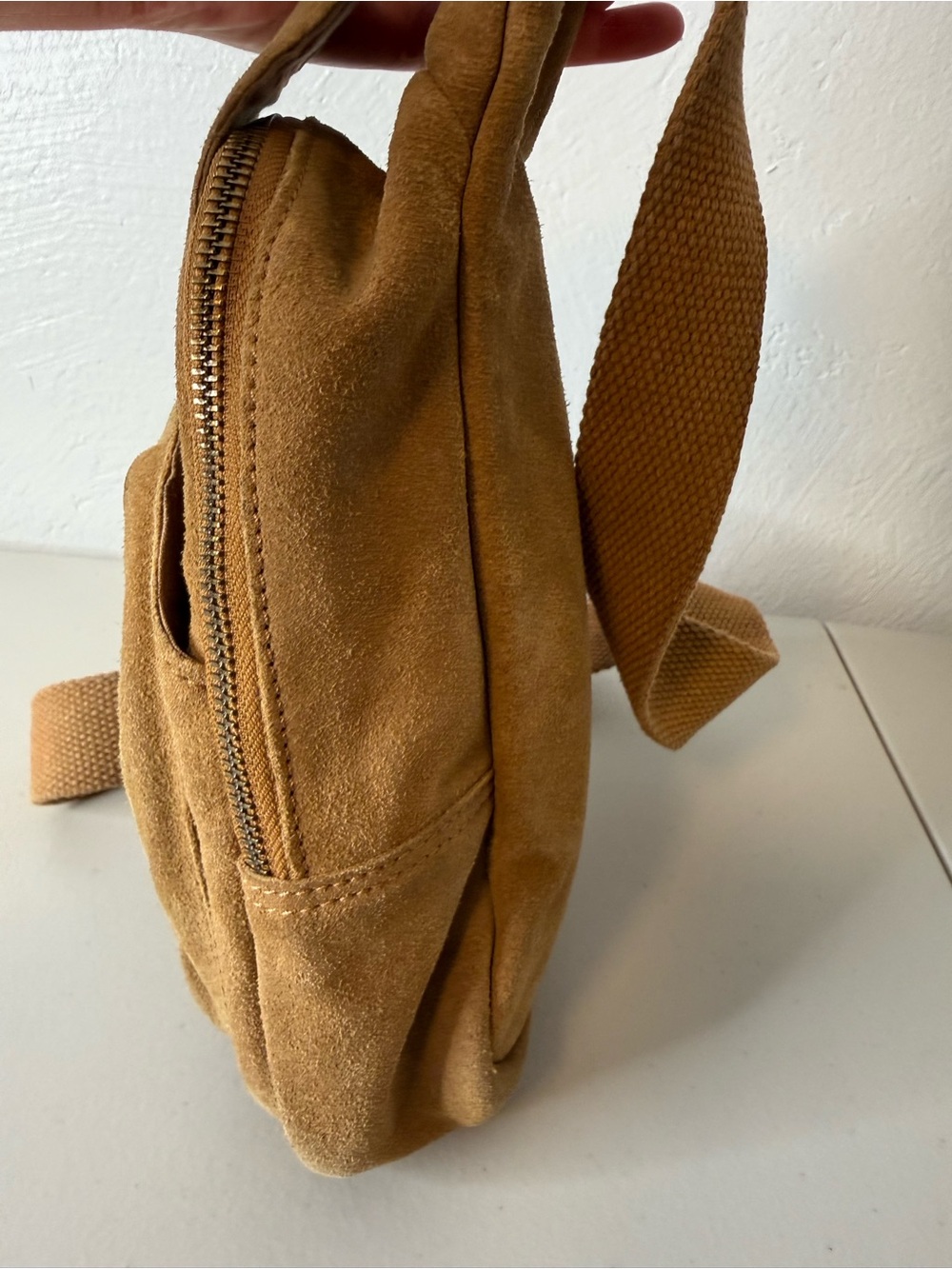 Free People Suede Sling Bag Crossbody Chest Pack Camel Tan Leather - Picture 8 of 14